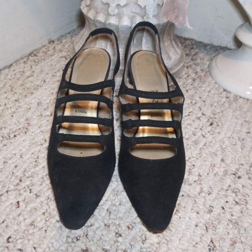 Vintage Black Suede Victorian Steampunk/Witchcore Style Slingback Strappy Pump - Picture 2 of 11